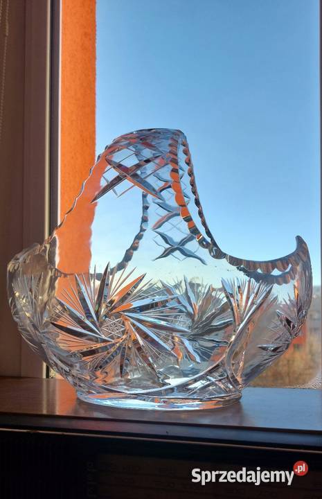 Wielki piękny kosz kryształowy PRL Wrocław