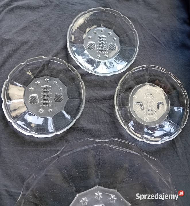 Zestaw art deco do ciasta patera 3 talerzyki Porcelana i szkło Koźminek
