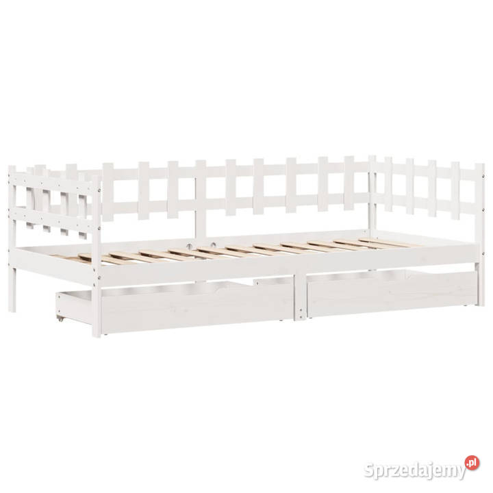 Łóżko dzienne z szufladami białe drewno sosnowe 98cm Łóżka