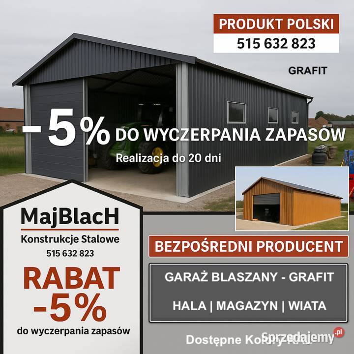 OBNIŻAMY CENY 15 Grafitowy Dwuspadowy Garaż Gryfice