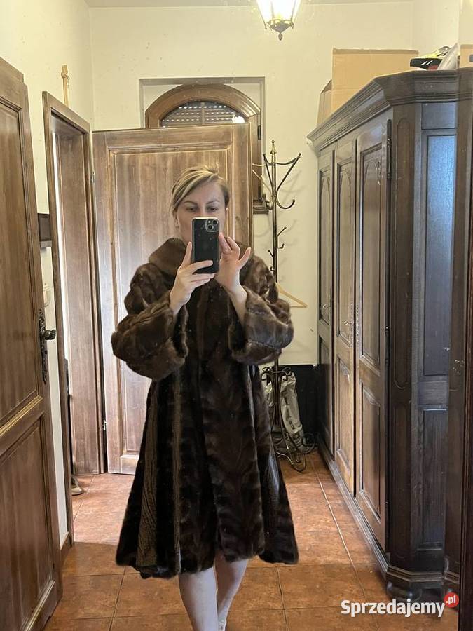 Orzechowe brązowe futro z norek skóra print Odzież damska wielkopolskie