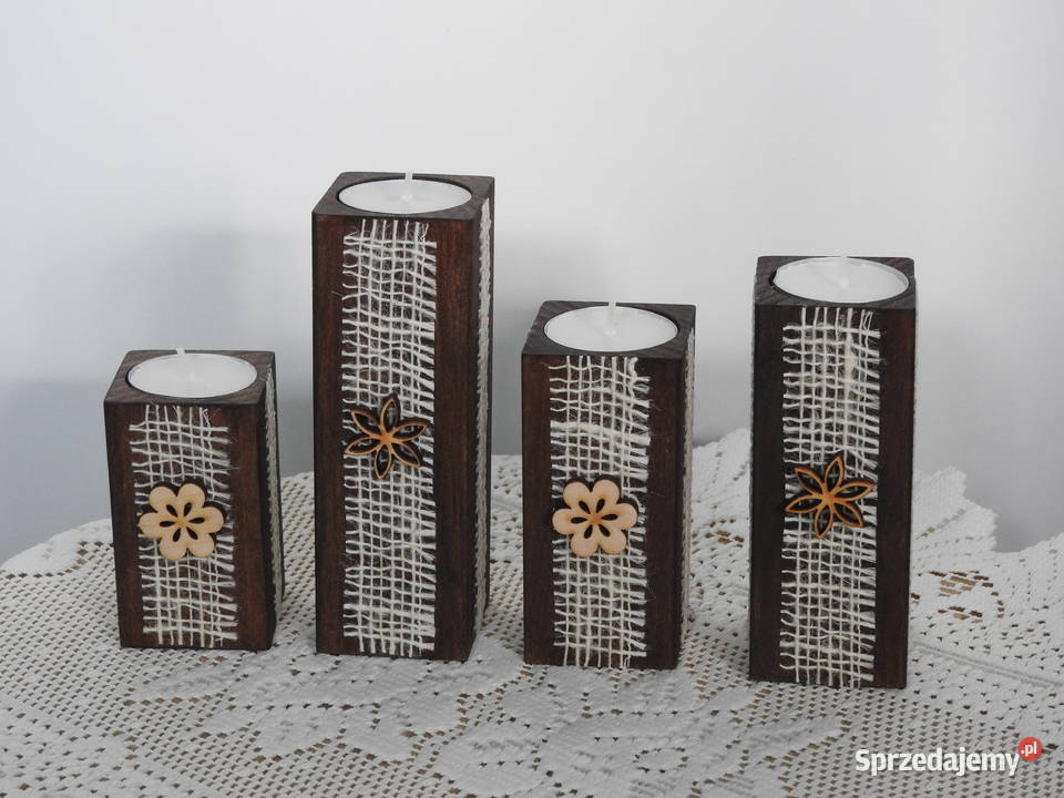 Świeczniki zestaw handmade drewniane prezent Bytom