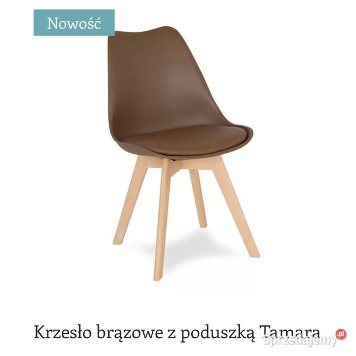 Krzesło brązowe z poduszka drewniane nóżki