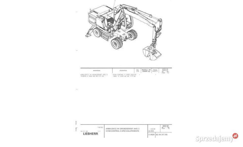 Liebherr A912 Litronic koparka katalog częsci Kielce