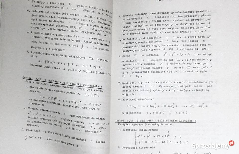 Matematyka Zestawy tematów egzam na wyższe Chełm sprzedam