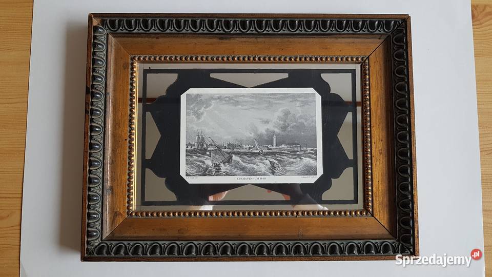 Stara grafika Cuxhaven UM 1840 w ramie z lustrem