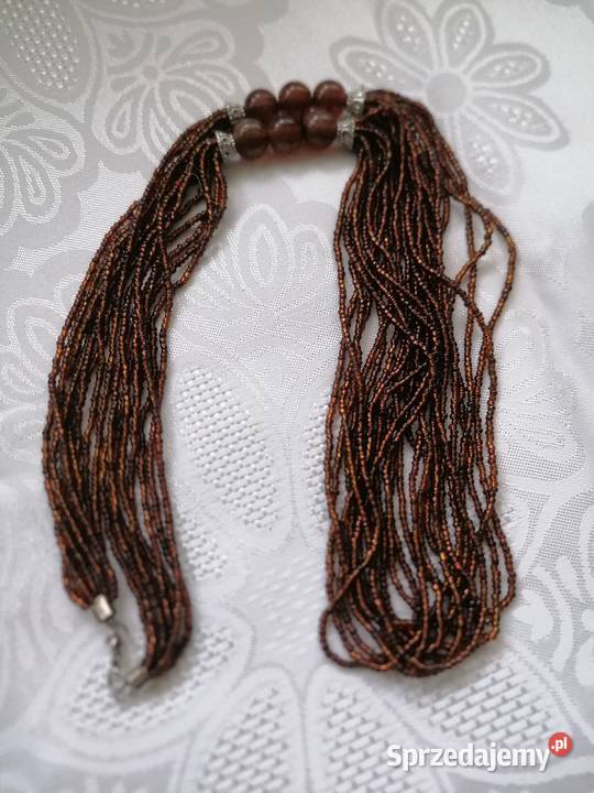 Naszyjnik wielowarstwowydrobne koraliki brązowe łódzkie