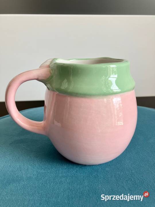 Nowy pastelowy kubek gnom różowy duży ceramika Nisko