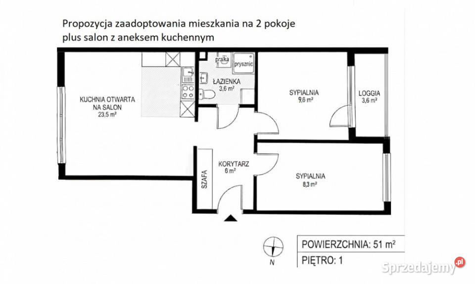 2 pokoje osobna kuchnia loggia Rondo Kraków
