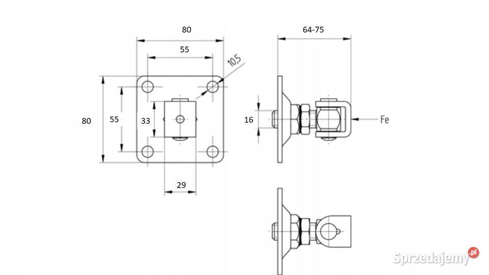 zawias zawiasy regulowane M16 płyta 80x80 61018b