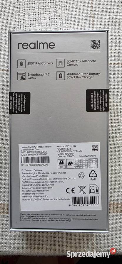 Sprzedam nowy smartfon Realme 16 Pro 5G 12512GB Gdańsk