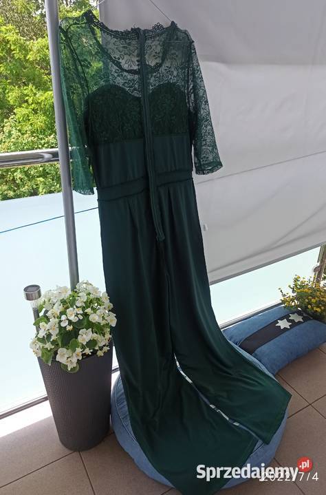 Elegancki kombinezon z koronką butelkowa zieleń Spódnice i sukienki Radzyń Podlaski