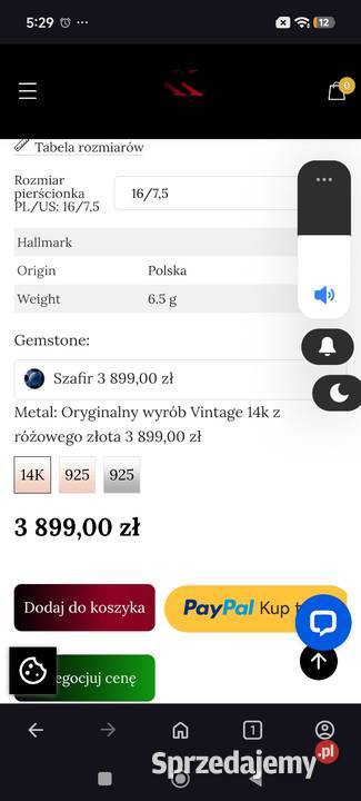 Złoty pierścionek proby 583 Vintage70te z Koszalin sprzedam