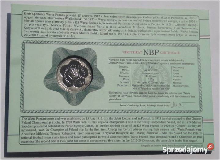MONETA Polska 5 złotych 2013 Polskie Kluby Warszawa