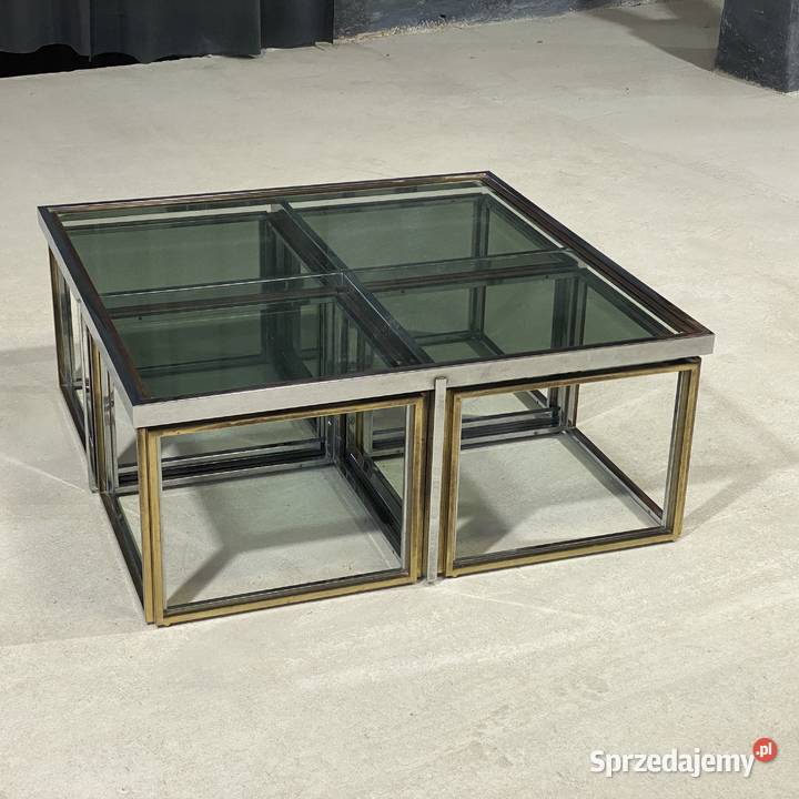 Zestaw stolików kawowych 5w1 mosiądz i szkło Budno