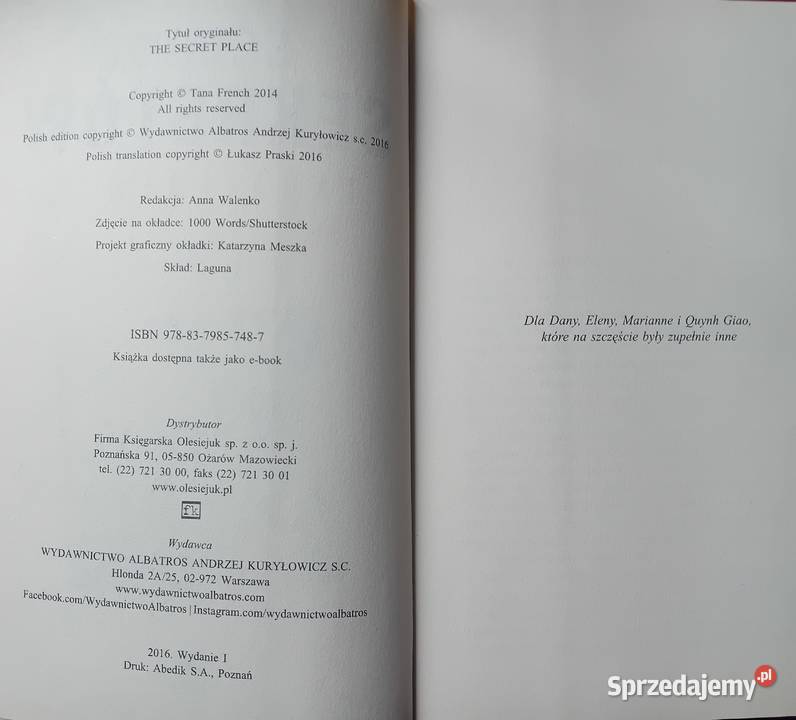 Tana French Ściana sekretów Albatros 2016 r Koźminek