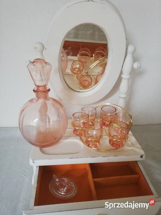 Karafka rozalinowa z kieliszkami w koszyczku Porcelana i szkło Gorlice sprzedam