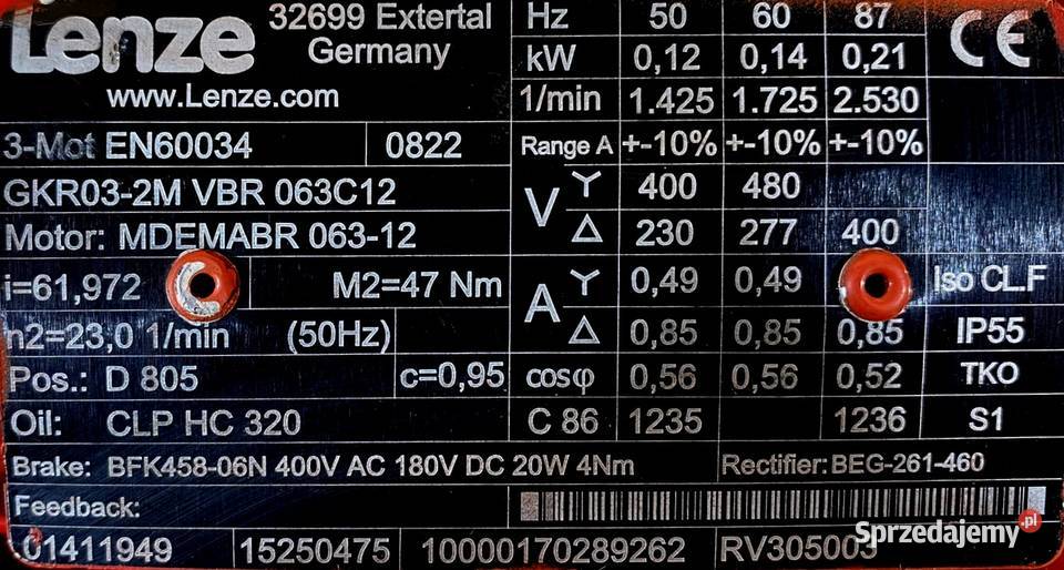 motoreduktor przekładnia 012kW 23obr HAMULEC