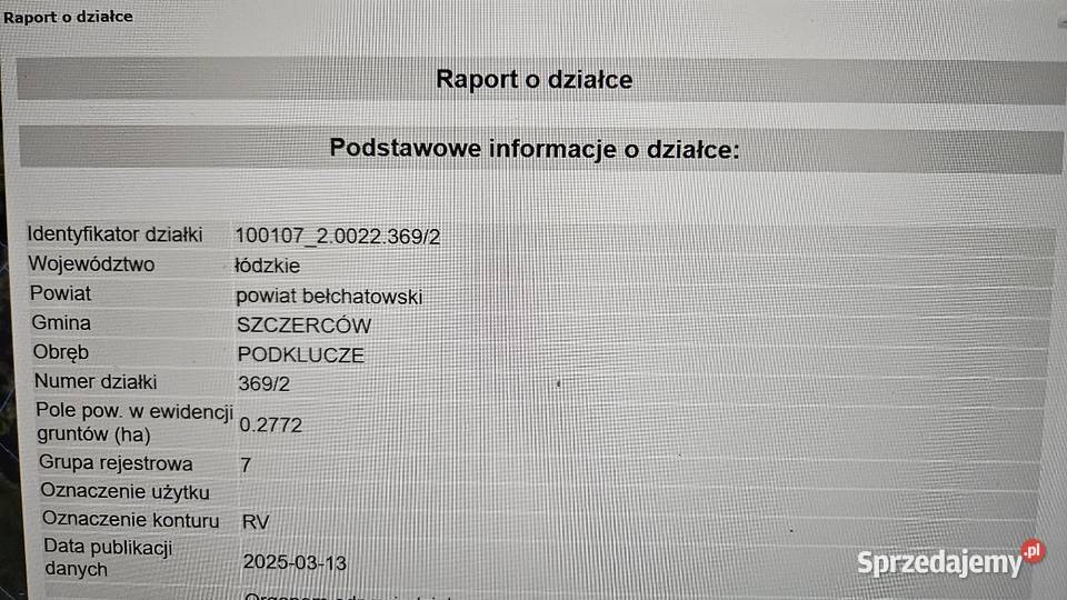 Działka Rolna Szczerców Podklucze 2769m2 2769m2 sprzedam