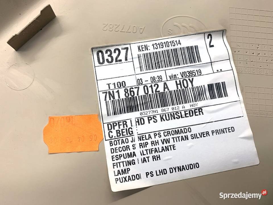 BOCZEK DRZWI PRAWY PRZÓD VW SHARAN 7N1867012A sprzedam