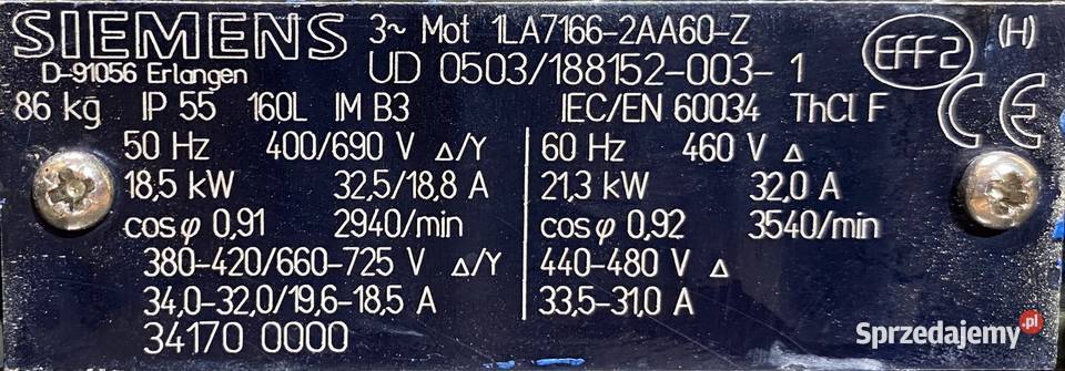 silnik elektryczny 185kW 2940obr 3fazowy SIEMENS