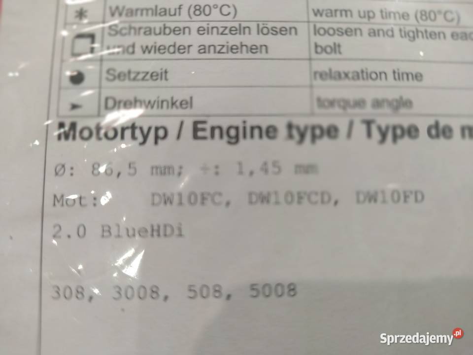 Uszczelka głowicy Peugeot 20 blue hdi Czeladź