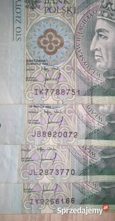 Banknot Banknoty 100zl z 1994r ciekawe numery Bytom