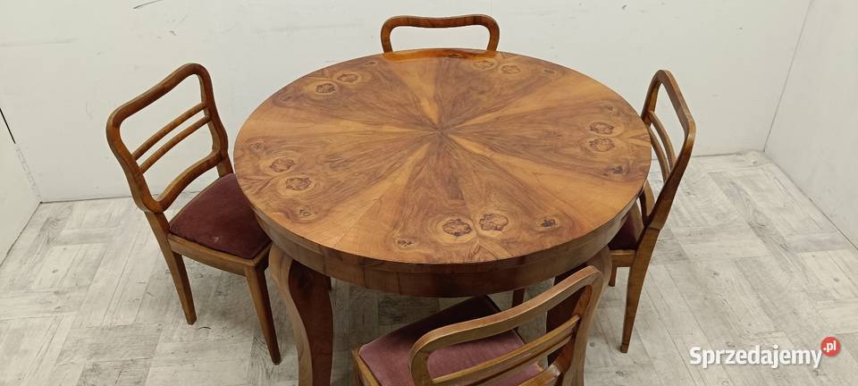 stary okrągły stół art deco orzech lata 60te Radomsko