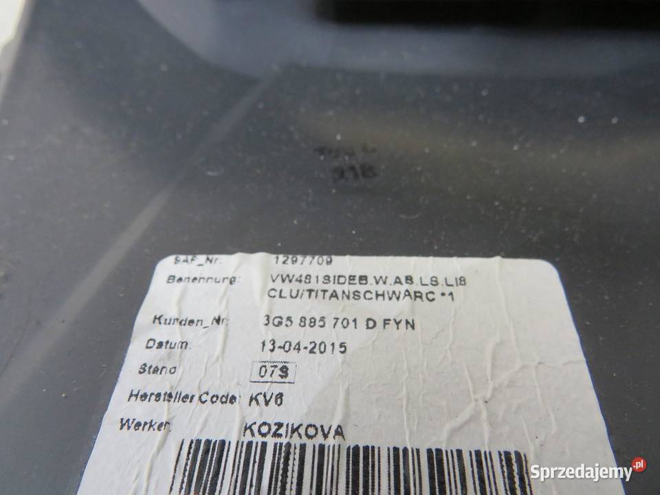 BOCZEK KANAPY LEWY SEDAN PASSAT B8 3G5885701D osobowe