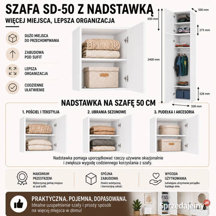 Szafa z Nadstawką SD50 Drzwi Półki BIEL MAT Do sprzedam