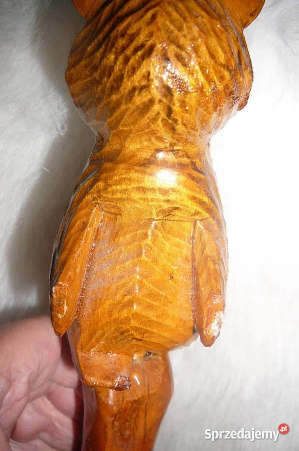 Drewniana laska z misiem stara