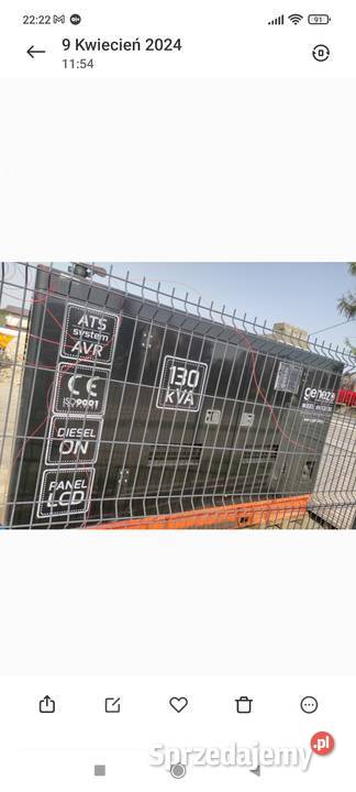 Agregat prądotwórczy 130kvA 56mth Ostrów Mazowiecka