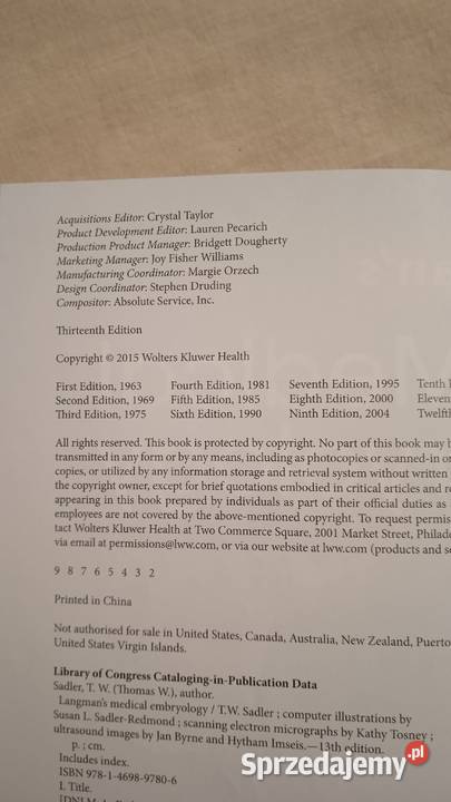 Medical Embryology Sadler Warszawa