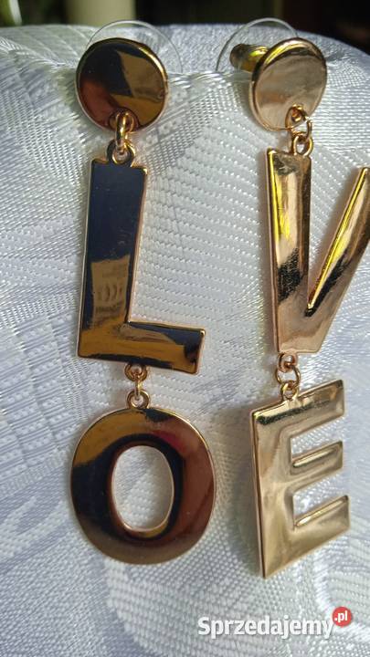 EFEKTOWNE KOLCZYKI ZŁOCONE Z TEKSTEM pozłacane Piła sprzedam