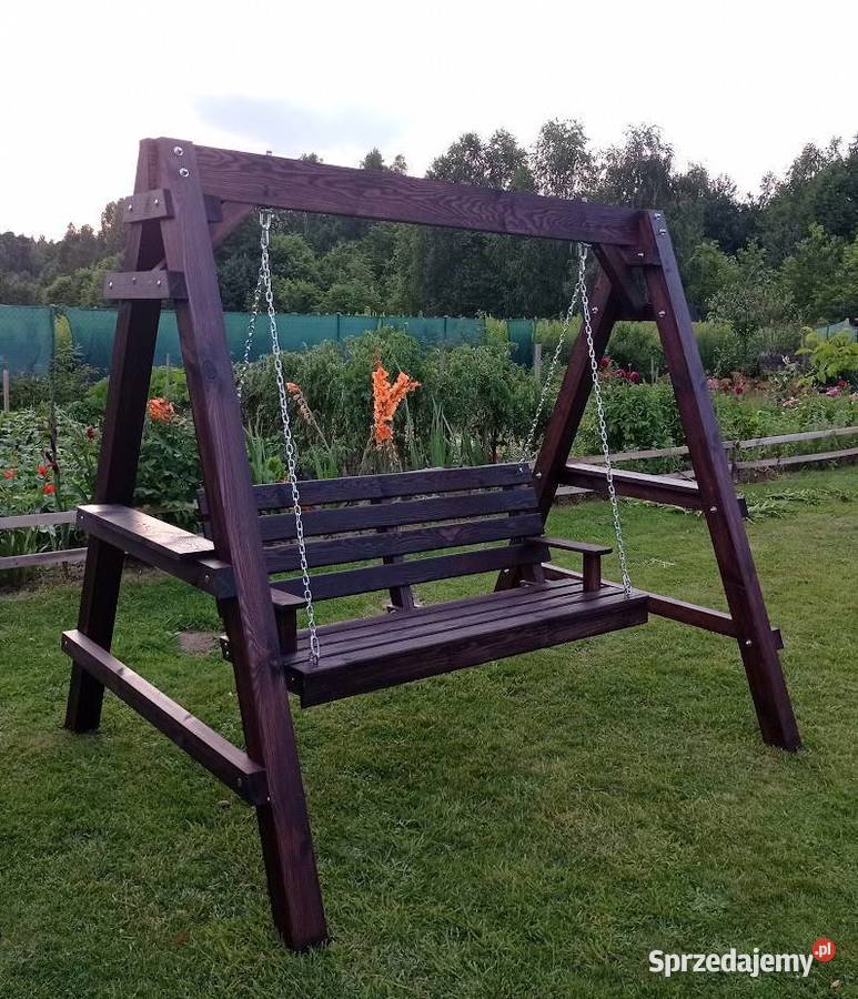 Huśtawka ogrodowa 3 os półki drewniana sosnowa Przyszów