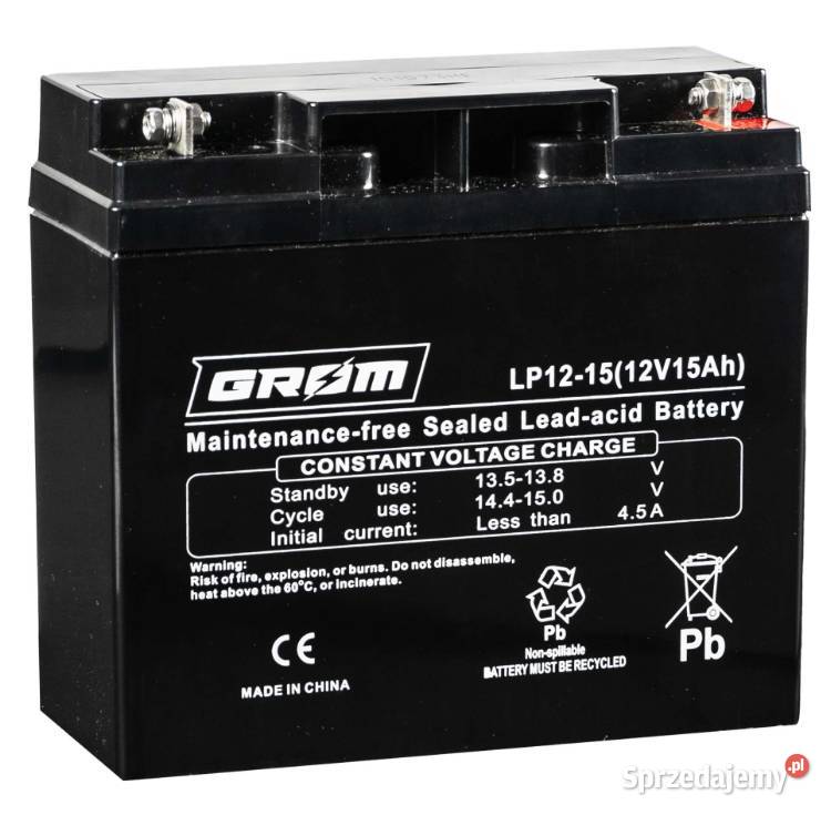 Akumulator żelowy 12V 15Ah GROM LP1215