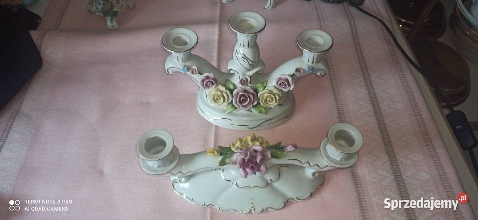 Świecznik sygnowany z bukietem kwiatów pomorskie Gdańsk