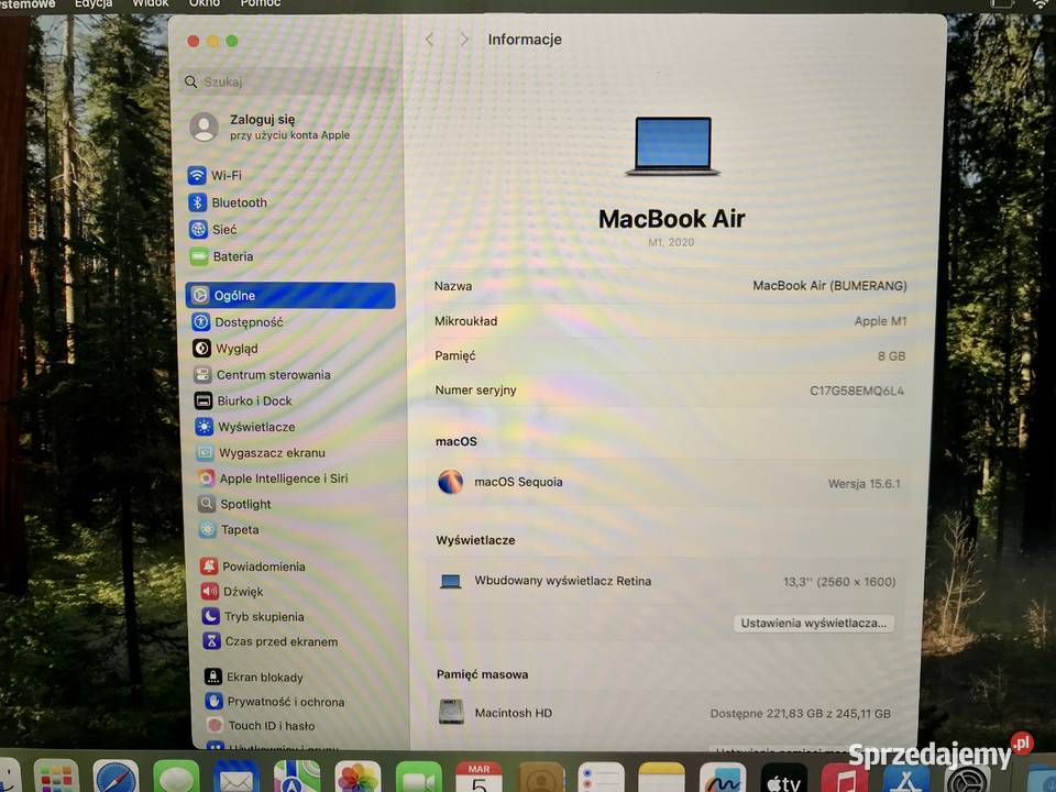 Apple MacBook Air M1 8GB 256GB SSD Retina 133 Warszawa