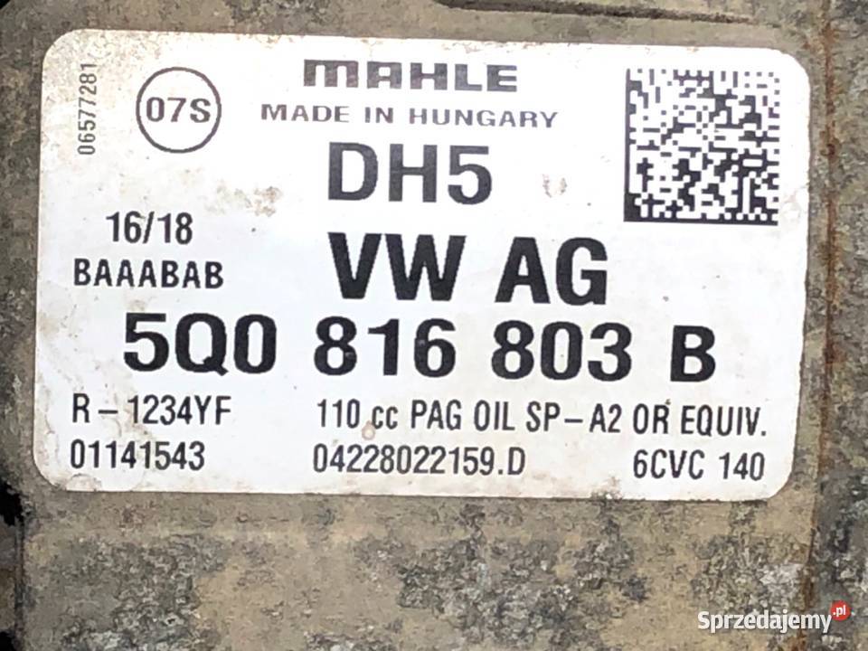 SPRĘŻARKA KLIMATYZACJI SKODA RAPID 5Q0816803B 16