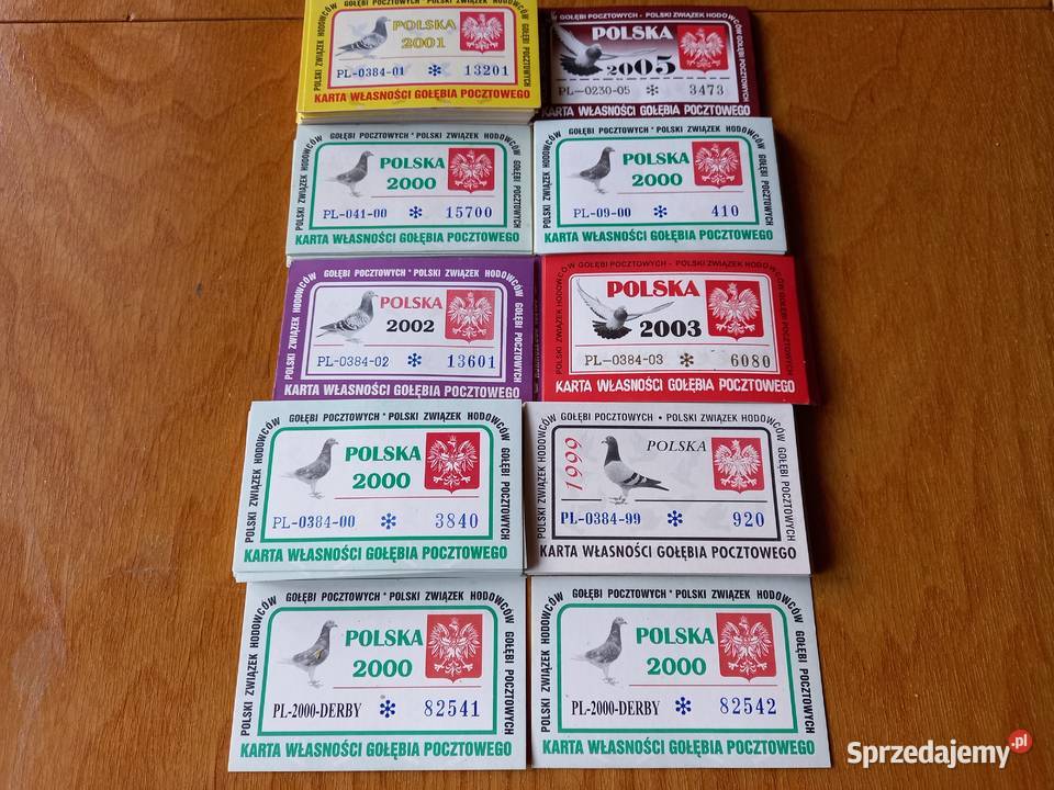 Karty własności gołębia pocztowego Pozostałe Łomża