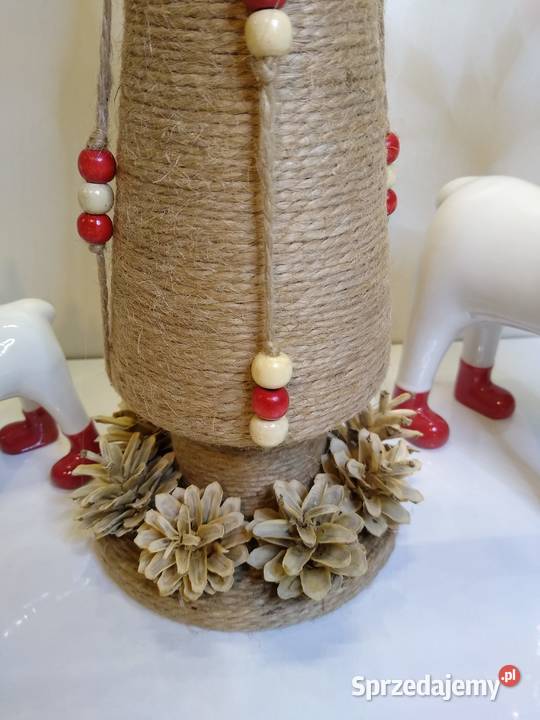 Choinka Ozdoba Juta Czerwono Kremowa Handmade Gdańsk