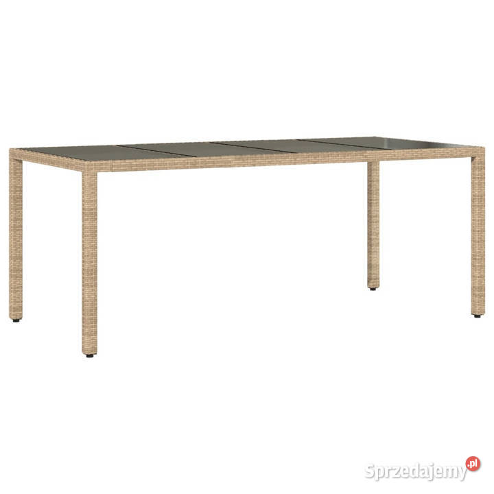 Stół ogrodowy ze szklanym blatem beż 190x90x75