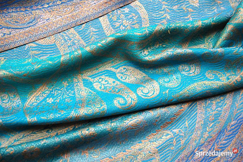 Jedwabny szal Indiska paisley 100 jedwab turkus lubelskie Lublin