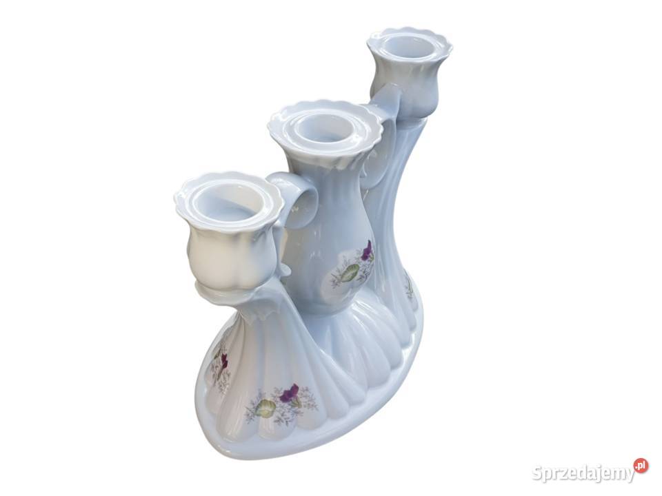 Stary porcelanowy świecznik trzyramienny Cieszyn