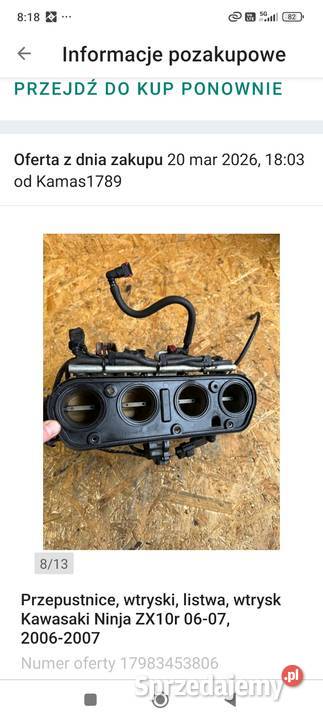 Przepustnice wtryski kawasaki ZX 10r małopolskie Limanowa