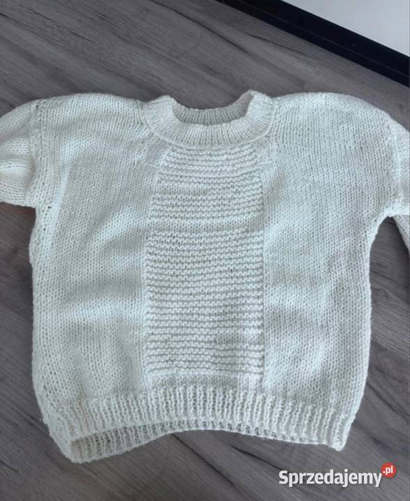 Sweterek ręcznie robiony ciepły biały Leszno sprzedam
