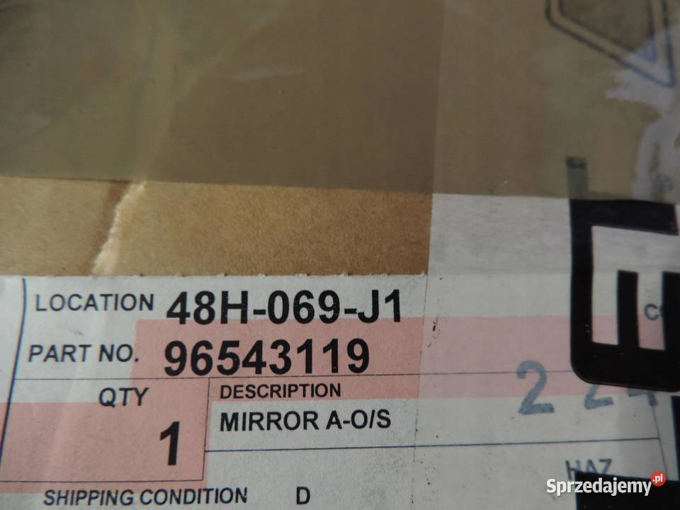LUSTERKO CHEVROLET AVEO 96543119 5PIN PRAWE NOWE osobowe