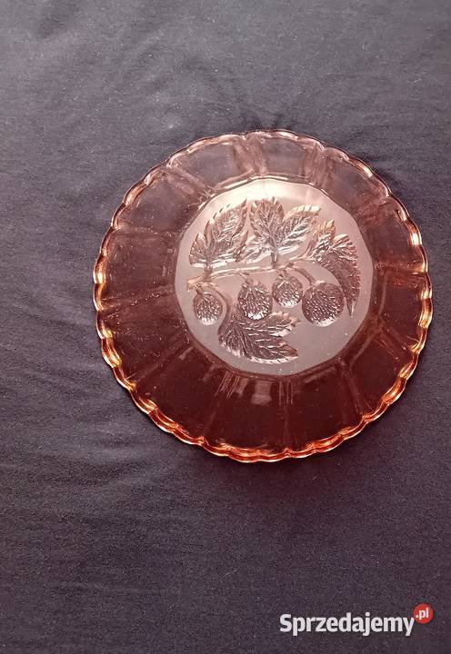 Rozalinowa miska art deco wzór Poziomki Porcelana i szkło Koźminek
