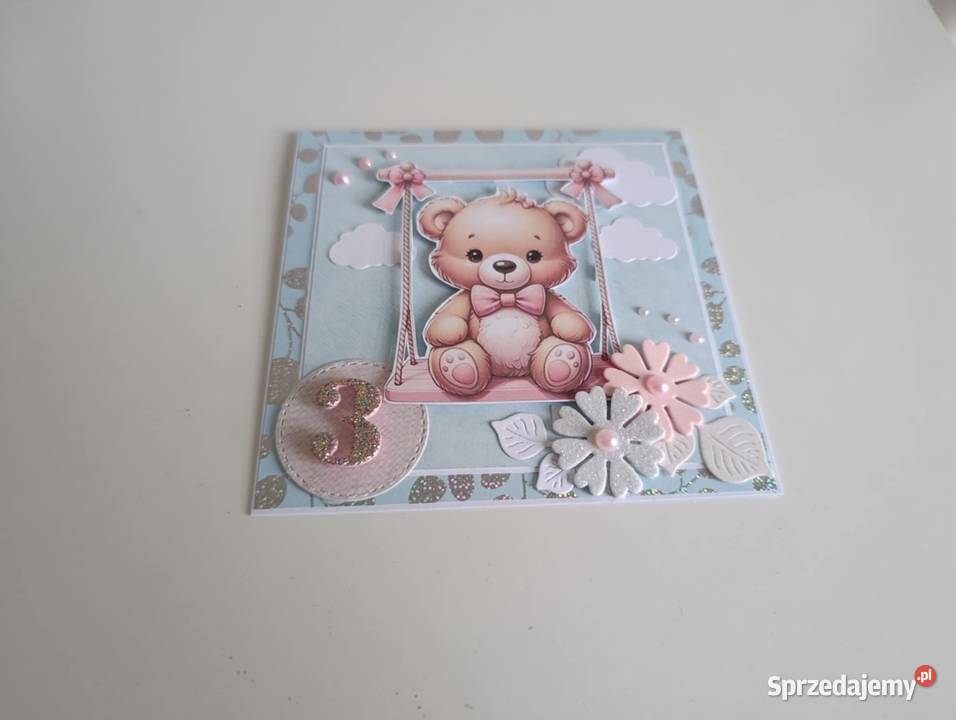 Kartka ręcznie robiona urodzinowa z misiem Rękodzieło Łódź