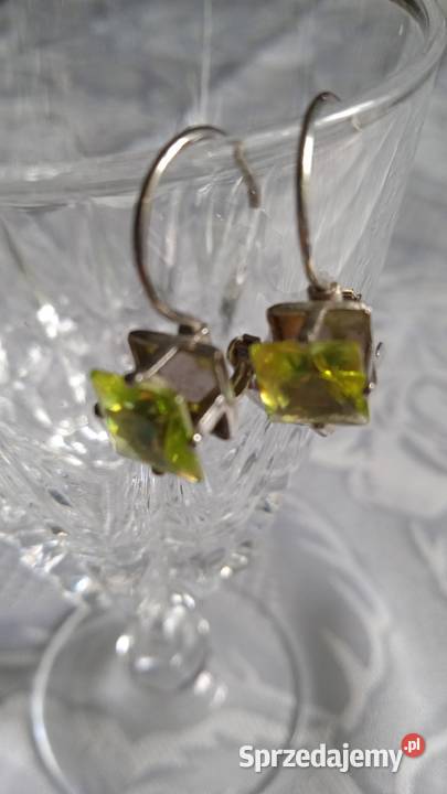 POSREBRZANE KOLCZYKI Z SELEDYNOWĄ DOMINANTĄ posrebrzane Piła sprzedam